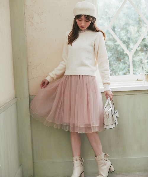 tocco closet（トッコ　クローゼット）の「オーガンジーフリル付きシャギーニット（ニット/セーター・レディース・モカ/オフホワイト・M）」の7枚目の写真
