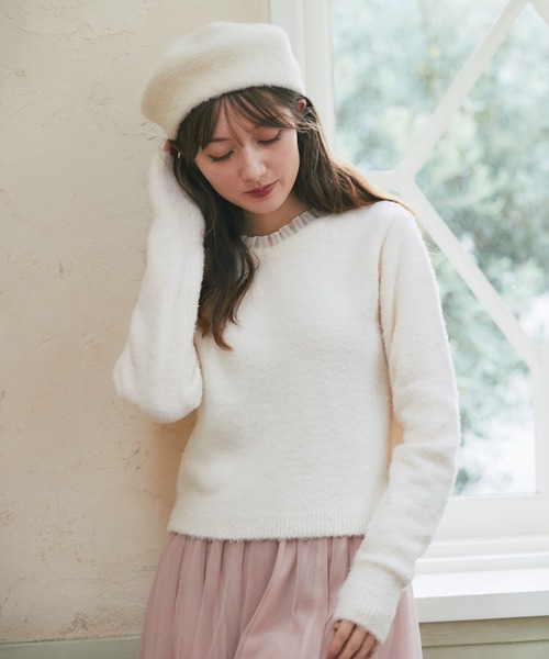 tocco closet（トッコ　クローゼット）の「オーガンジーフリル付きシャギーニット（ニット/セーター・レディース・モカ/オフホワイト・M）」の3枚目の写真