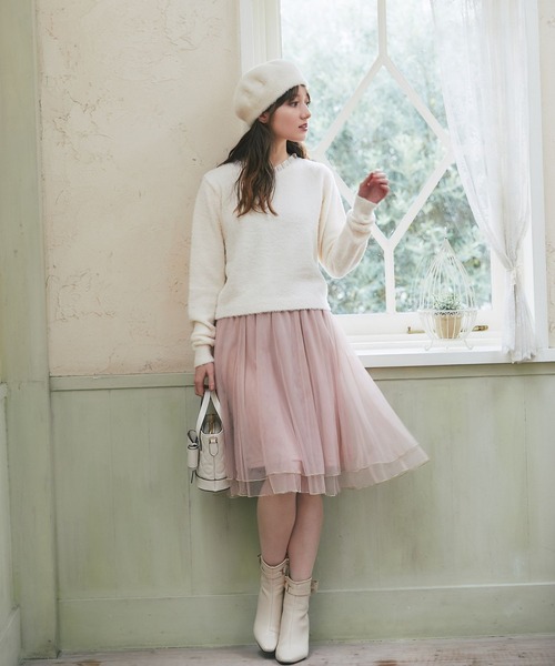 tocco closet（トッコ　クローゼット）の「オーガンジーフリル付きシャギーニット（ニット/セーター・レディース・モカ/オフホワイト・M）」の4枚目の写真