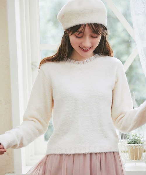 tocco closet（トッコ　クローゼット）の「オーガンジーフリル付きシャギーニット（ニット/セーター・レディース・モカ/オフホワイト・M）」の5枚目の写真