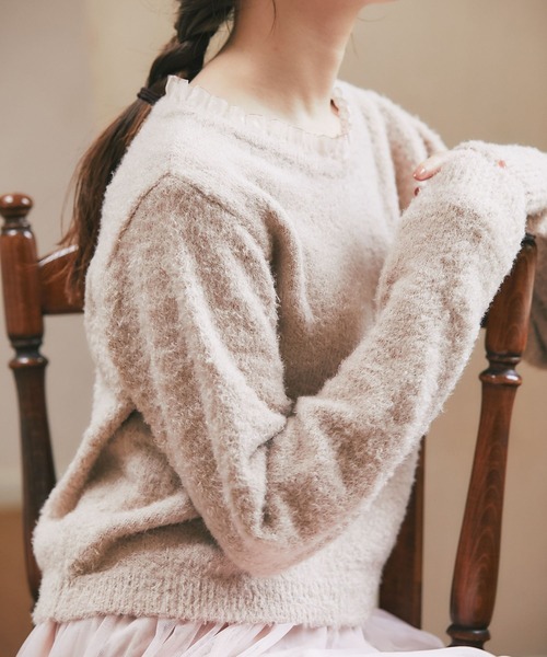 tocco closet（トッコ　クローゼット）の「オーガンジーフリル付きシャギーニット（ニット/セーター・レディース・モカ/オフホワイト・M）」の8枚目の写真