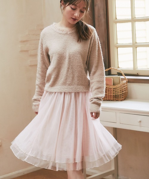 tocco closet（トッコ　クローゼット）の「オーガンジーフリル付きシャギーニット（ニット/セーター・レディース・モカ/オフホワイト・M）」の9枚目の写真