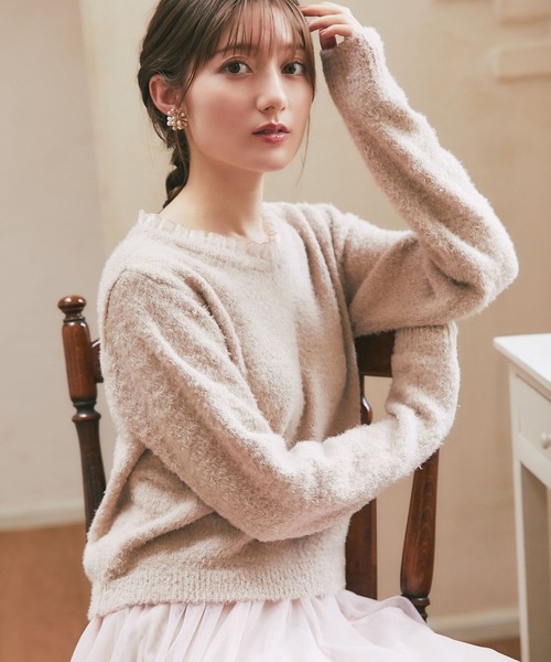 tocco closet（トッコ　クローゼット）の「オーガンジーフリル付きシャギーニット（ニット/セーター・レディース・モカ/オフホワイト・M）」の10枚目の写真