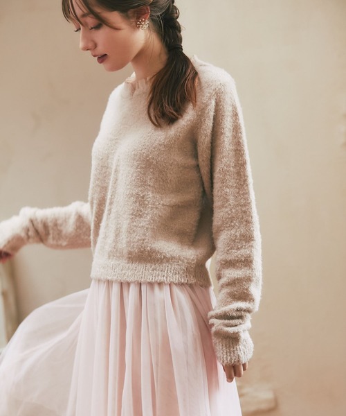 tocco closet（トッコ　クローゼット）の「オーガンジーフリル付きシャギーニット（ニット/セーター・レディース・モカ/オフホワイト・M）」の11枚目の写真