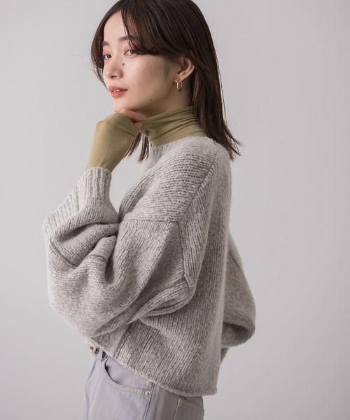 KBF（ケイビーエフ）の「カラーステッチショートニット（ニット/セーター・レディース・グレー/ピンク/ブルー・ONE）」の11枚目の写真