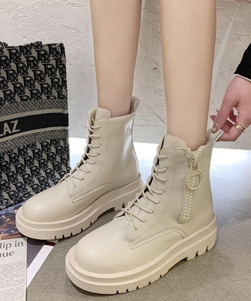 Shoes in Closet（シューズインクローゼット）の「厚底2段ソール サイド リング ジップ ブーツ 68（ブーツ・レディース・アイボリー/ブラック・S/L/M/LL）」の10枚目の写真