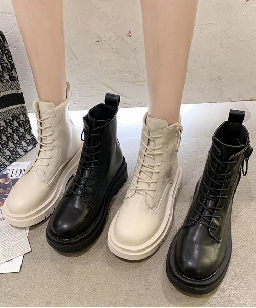 Shoes in Closet（シューズインクローゼット）の「厚底2段ソール サイド リング ジップ ブーツ 68（ブーツ・レディース・アイボリー/ブラック・S/L/M/LL）」の5枚目の写真