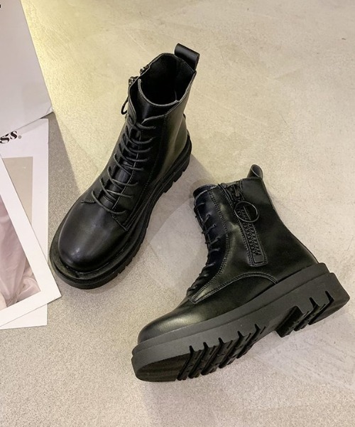 Shoes in Closet（シューズインクローゼット）の「厚底2段ソール サイド リング ジップ ブーツ 68（ブーツ・レディース・アイボリー/ブラック・S/L/M/LL）」の16枚目の写真