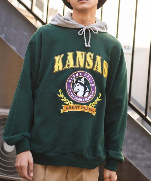 WEGO（ウィゴー）の「WEGO/ヘビーウエイト チームロゴ刺繍裏起毛BIGプルオーバー（スウェット・メンズ・ブラック/ダークグリーン/杢グレー/オートミール・LARGE/MEDIUM）」の6枚目の写真