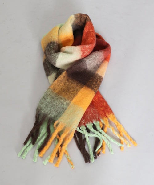 TITE IN THE STORE（ティテ　インザ　ストア）の「モヘヤチェックストール（マフラー・レディース・グリーン/ブラウン/ブルー/イエロー・FREE）」の2枚目の写真