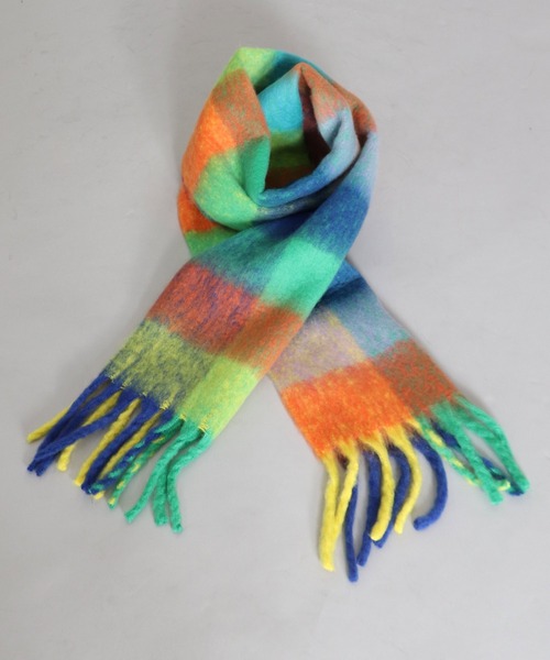 TITE IN THE STORE（ティテ　インザ　ストア）の「モヘヤチェックストール（マフラー・レディース・グリーン/ブラウン/ブルー/イエロー・FREE）」の3枚目の写真