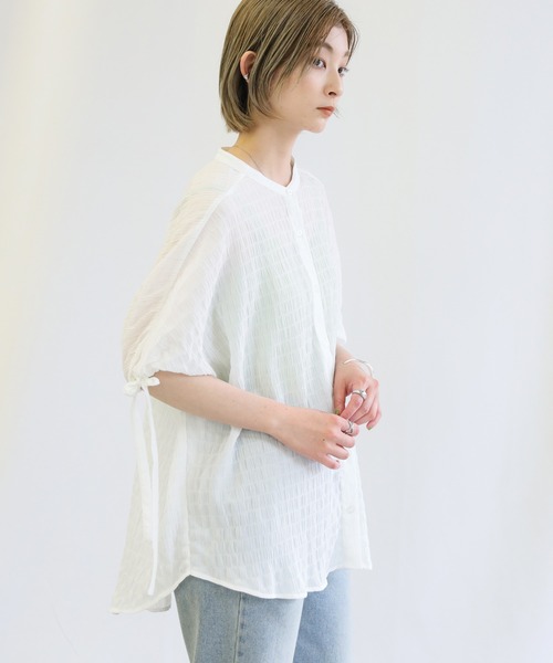 select MOCA（セレクトモカ）の「ドロストスリーブジャガードブラウス（シャツ/ブラウス・レディース・ホワイト/ブラック/ブルー・FREE）」の5枚目の写真