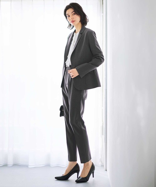 【新品】GeeRA ウォシャブル　ベーシックノーカラーテーパードパンツスーツ セール】【2点セット】ウォッシャブル/防シワ/UV/形態安定 ベーシック