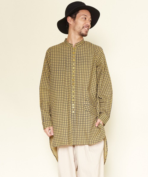 チャイハネ（チャイハネ）の「【チャイハネ】チェクモMEN'Sバンドカラーシャツ（シャツ/ブラウス・メンズ・ブラック/グレー/カーキ・FREE）」の3枚目の写真