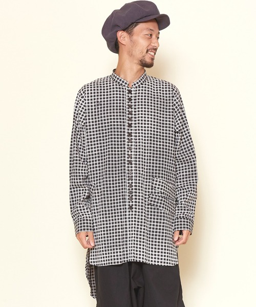 チャイハネ（チャイハネ）の「【チャイハネ】チェクモMEN'Sバンドカラーシャツ（シャツ/ブラウス・メンズ・ブラック/グレー/カーキ・FREE）」の2枚目の写真