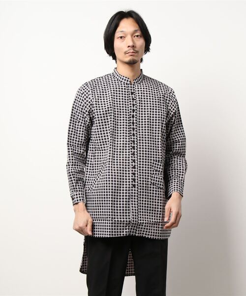 チャイハネ（チャイハネ）の「【チャイハネ】チェクモMEN'Sバンドカラーシャツ（シャツ/ブラウス・メンズ・ブラック/グレー/カーキ・FREE）」の8枚目の写真