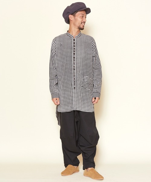 チャイハネ（チャイハネ）の「【チャイハネ】チェクモMEN'Sバンドカラーシャツ（シャツ/ブラウス・メンズ・ブラック/グレー/カーキ・FREE）」の9枚目の写真