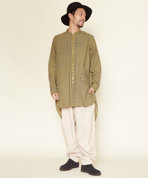 チャイハネ（チャイハネ）の「【チャイハネ】チェクモMEN'Sバンドカラーシャツ（シャツ/ブラウス・メンズ・ブラック/グレー/カーキ・FREE）」の11枚目の写真