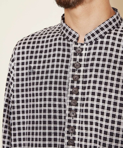 チャイハネ（チャイハネ）の「【チャイハネ】チェクモMEN'Sバンドカラーシャツ（シャツ/ブラウス・メンズ・ブラック/グレー/カーキ・FREE）」の18枚目の写真