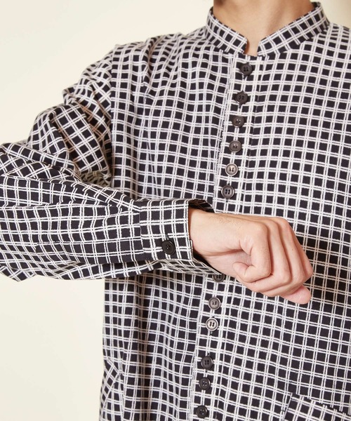 チャイハネ（チャイハネ）の「【チャイハネ】チェクモMEN'Sバンドカラーシャツ（シャツ/ブラウス・メンズ・ブラック/グレー/カーキ・FREE）」の21枚目の写真