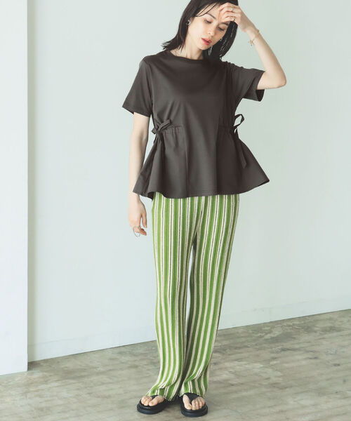 B:MING by BEAMS(ビーミングバイビームス)の「B:MING by BEAMS / サイドリボン コンビ Tシャツ 22SS(Tシャツ/カットソー・レディース・オフホワイト/スミクロ/グレイッシュベージュ/セージグリーン・ONE SIZE)」の9枚目の写真