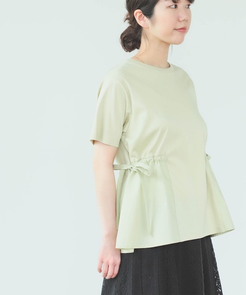 B:MING by BEAMS(ビーミングバイビームス)の「B:MING by BEAMS / サイドリボン コンビ Tシャツ 22SS(Tシャツ/カットソー・レディース・オフホワイト/スミクロ/グレイッシュベージュ/セージグリーン・ONE SIZE)」の4枚目の写真