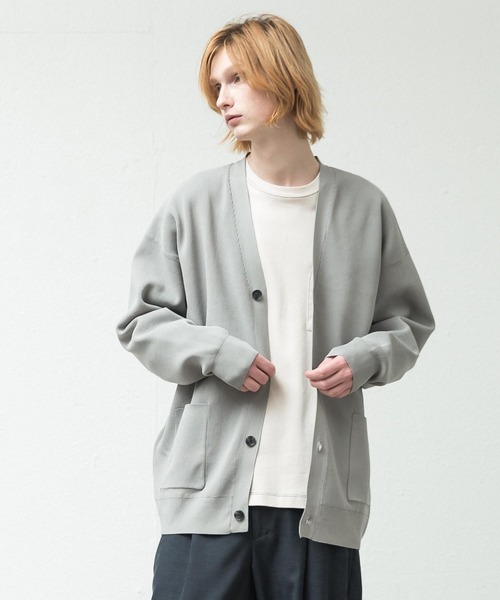 SLICK（スリック）の「エアリブステッチオーバーサイズカーディガン（カーディガン/ボレロ・メンズ・ライトグレー/ブラック/グリーン/レッド・1/2/3）」の3枚目の写真