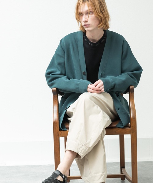 SLICK（スリック）の「エアリブステッチオーバーサイズカーディガン（カーディガン/ボレロ・メンズ・ライトグレー/ブラック/グリーン/レッド・1/2/3）」の22枚目の写真