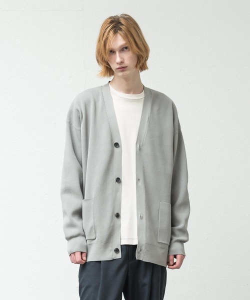 SLICK（スリック）の「エアリブステッチオーバーサイズカーディガン（カーディガン/ボレロ・メンズ・ライトグレー/ブラック/グリーン/レッド・1/2/3）」の12枚目の写真
