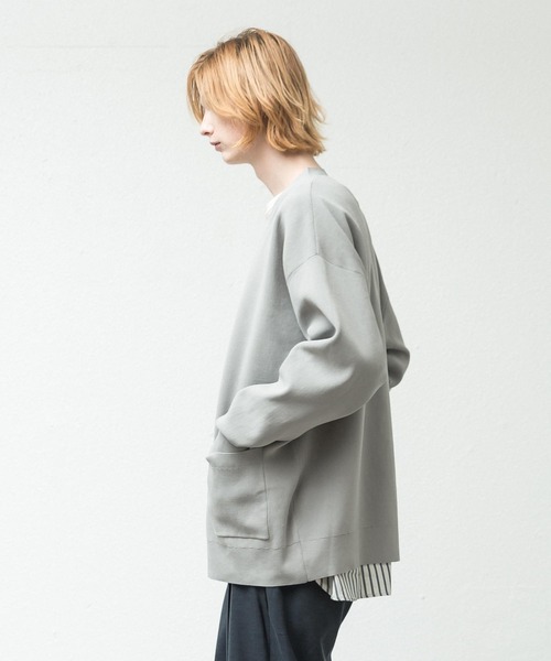 SLICK（スリック）の「エアリブステッチオーバーサイズカーディガン（カーディガン/ボレロ・メンズ・ライトグレー/ブラック/グリーン/レッド・1/2/3）」の13枚目の写真