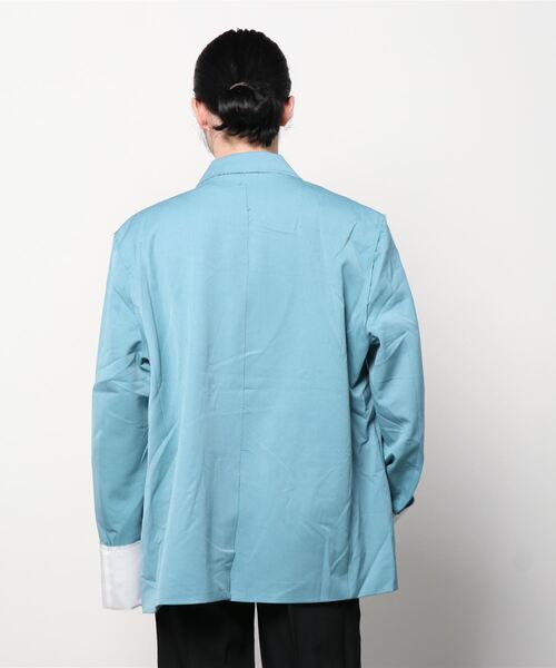 Chikashitsu +（チカシツプラス）の「【Chikashitsu +/チカシツプラス】bi-color double jacket/バイカラー ダブルジャケット（テーラードジャケット・メンズ・スカイブルー/ベージュ・ONE SIZE）」の5枚目の写真