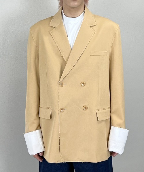 Chikashitsu +（チカシツプラス）の「【Chikashitsu +/チカシツプラス】bi-color double jacket/バイカラー ダブルジャケット（テーラードジャケット・メンズ・スカイブルー/ベージュ・ONE SIZE）」の12枚目の写真