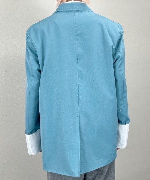 Chikashitsu +（チカシツプラス）の「【Chikashitsu +/チカシツプラス】bi-color double jacket/バイカラー ダブルジャケット（テーラードジャケット・メンズ・スカイブルー/ベージュ・ONE SIZE）」の21枚目の写真