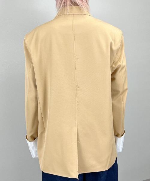 Chikashitsu +（チカシツプラス）の「【Chikashitsu +/チカシツプラス】bi-color double jacket/バイカラー ダブルジャケット（テーラードジャケット・メンズ・スカイブルー/ベージュ・ONE SIZE）」の14枚目の写真