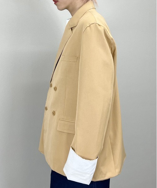 Chikashitsu +（チカシツプラス）の「【Chikashitsu +/チカシツプラス】bi-color double jacket/バイカラー ダブルジャケット（テーラードジャケット・メンズ・スカイブルー/ベージュ・ONE SIZE）」の13枚目の写真