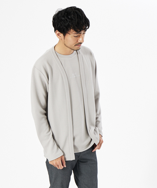 ABAHOUSE GRAY（アバハウスグレイ）の「【アンサンブル対応】フクレ ジャガード セミショール カーディガン（カーディガン/ボレロ・メンズ・モカ/グレイッシュベージュ/ネイビー・46/48）」の2枚目の写真