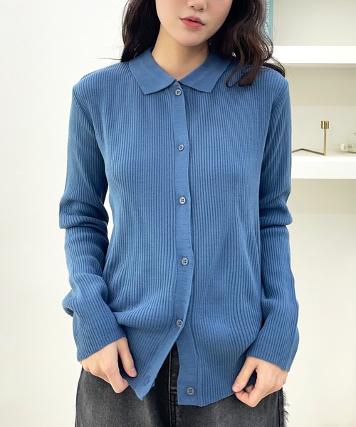 UNE MANSION（ユヌマンション）の「【8カラー展開】カラーネックリブニットカーディガン（カーディガン/ボレロ・レディース・ブラック/ベージュ/レッド/ピンク/ブルー/グリーン/アイボリー/レモンイエロー・FREE）」の6枚目の写真