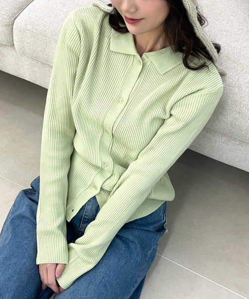 UNE MANSION（ユヌマンション）の「【8カラー展開】カラーネックリブニットカーディガン（カーディガン/ボレロ・レディース・ブラック/ベージュ/レッド/ピンク/ブルー/グリーン/アイボリー/レモンイエロー・FREE）」の7枚目の写真