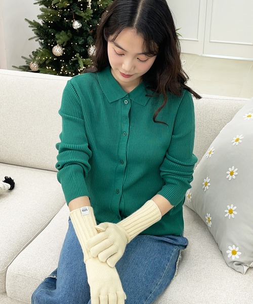 UNE MANSION（ユヌマンション）の「【8カラー展開】カラーネックリブニットカーディガン（カーディガン/ボレロ・レディース・ブラック/ベージュ/レッド/ピンク/ブルー/グリーン/アイボリー/レモンイエロー・FREE）」の5枚目の写真