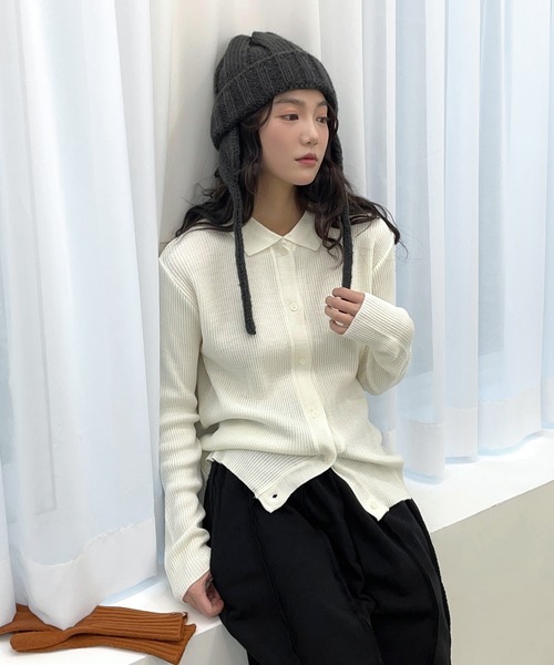 room306CONTEMPORARY リブニットカーディガン　アイボリー　人気 room306 CONTEMPORARY / Rib Knit Cardigan