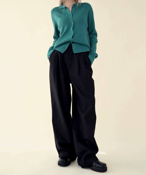 UNE MANSION（ユヌマンション）の「【8カラー展開】カラーネックリブニットカーディガン（カーディガン/ボレロ・レディース・ブラック/ベージュ/レッド/ピンク/ブルー/グリーン/アイボリー/レモンイエロー・FREE）」の16枚目の写真