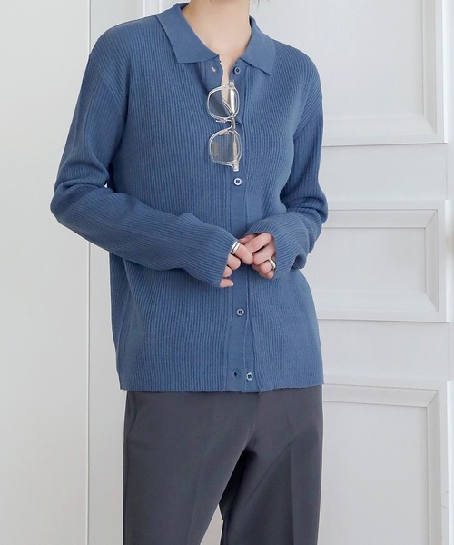 UNE MANSION（ユヌマンション）の「【8カラー展開】カラーネックリブニットカーディガン（カーディガン/ボレロ・レディース・ブラック/ベージュ/レッド/ピンク/ブルー/グリーン/アイボリー/レモンイエロー・FREE）」の17枚目の写真