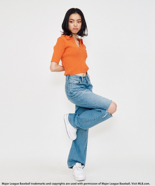 BACK TO THE FIELD（バック トゥー ザ フィールド）の「【MLB】ワンポイントロゴポロニット（ニット/セーター・レディース・ホワイト/ブラック/オレンジ・FREE）」の4枚目の写真