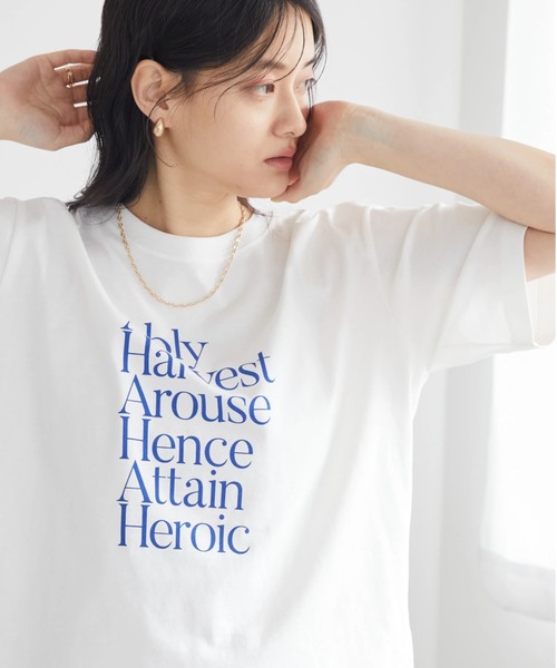 AMERICAN HOLIC(アメリカンホリック)の「ロゴカット半袖プルオーバー(Tシャツ/カットソー・レディース・オフホワイト/グリーン/ネイビー/アイボリー・L/M)」の2枚目の写真
