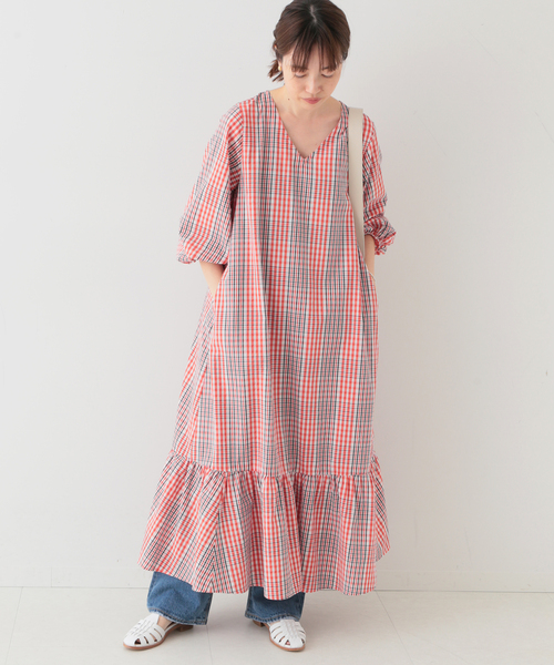 SLOBE IENA(スローブイエナ)の「チェックティアードワンピース◆(ワンピース・レディース・ブラック/オレンジ・FREE)」の3枚目の写真