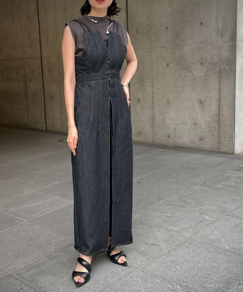 &g'aime（アンジェム）の「【&g’aime】デニムレイヤードワンピース（ワンピース・レディース・ブラック/グレイッシュベージュ/ネイビー・FREE）」の5枚目の写真