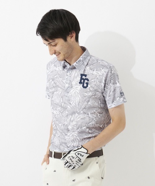 FILA GOLF フィラゴルフ ボタニカル柄 半袖 ポロシャツ ブラック LL □新品【FILA GOLF】フィラゴルフ/吸汗速乾DRYフラワー柄