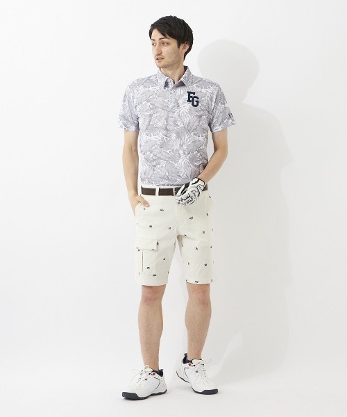 FILA GOLF フィラゴルフ ボタニカル柄 半袖 ポロシャツ ブラック LL FILA GOLF フィラゴルフ 飛び柄プリント 半袖 ポロシャツ ウェア
