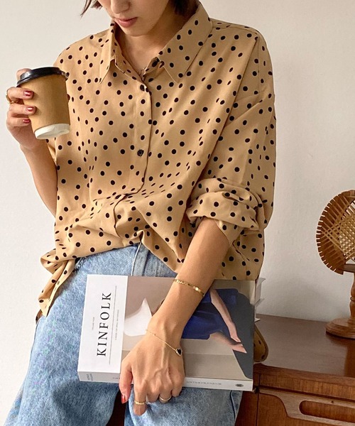 DONOBAN（ドノバン）の「ドットブラウス（シャツ/ブラウス・レディース・ホワイト/ブラック/ベージュ・F）」の3枚目の写真