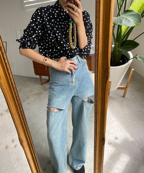 DONOBAN（ドノバン）の「ドットブラウス（シャツ/ブラウス・レディース・ホワイト/ブラック/ベージュ・F）」の14枚目の写真